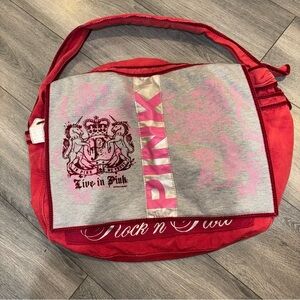 Y2K PINK Victoria's Secret Red and Gray Shoulder Bag Love & Rock n’ Roll Duffle